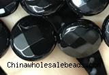 CAA2585 15.5 inches 20mm faceted coin black agate beads wholesale