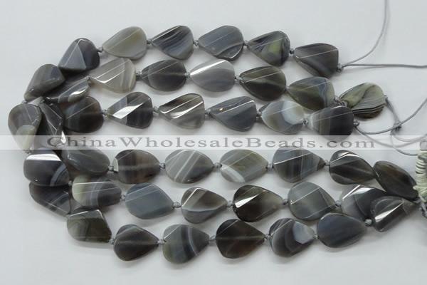 CAA259 15.5 inches 20*26mm twisted & faceted teardrop grey line agate beads