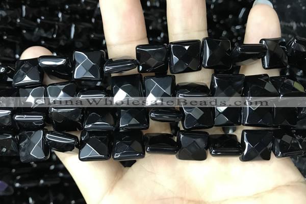 CAA2610 15.5 inches 14*14mm faceted square black agate beads
