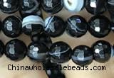 CAA2645 15.5 inches 6mm faceted round banded black agate beads