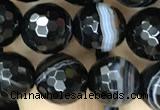 CAA2647 15.5 inches 10mm faceted round banded black agate beads