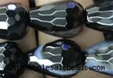 CAA2654 15.5 inches 13*18mm faceted teardrop banded black agate beads