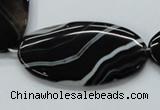 CAA268 15.5 inches 25*48mm oval black line agate gemstone beads