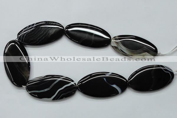 CAA268 15.5 inches 25*48mm oval black line agate gemstone beads