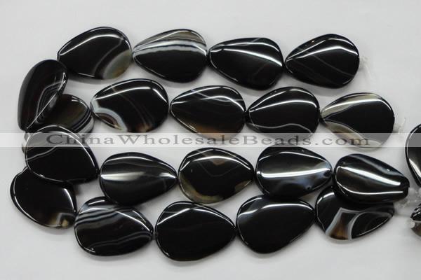 CAA271 15.5 inches 30*35mm flat teardrop black line agate beads