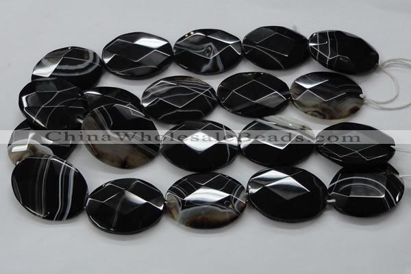 CAA275 15.5 inches 18*25mm faceted oval black line agate beads