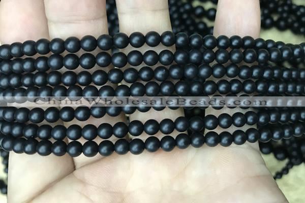 CAA2759 15.5 inches 2mm round matte black agate beads wholesale