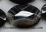 CAA276 15.5 inches 30*40mm faceted oval black line agate beads