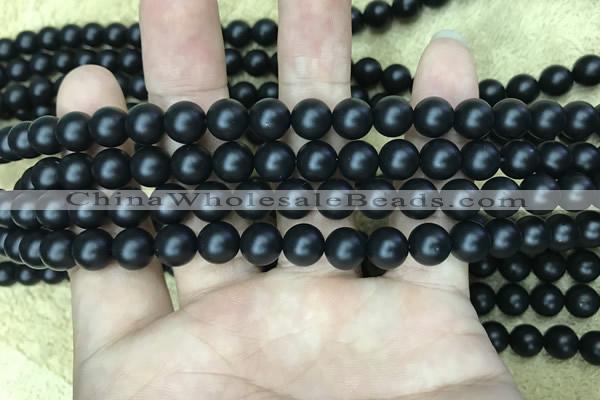 CAA2762 15.5 inches 6mm round matte black agate beads wholesale