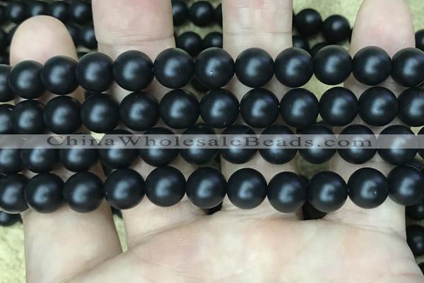 CAA2764 15.5 inches 10mm round matte black agate beads wholesale