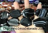 CAA2776 25*32mm - 27*35mm faceted freeform line agate beads