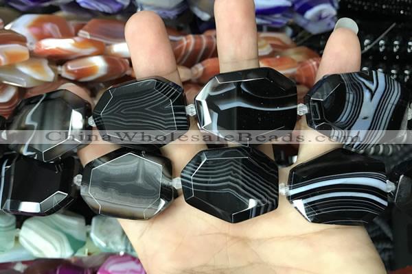 CAA2776 25*32mm - 27*35mm faceted freeform line agate beads