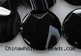 CAA280 15.5 inches 18mm faceted coin black line agate beads