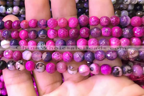 CAA2895 15 inches 6mm faceted round fire crackle agate beads wholesale