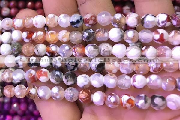 CAA2900 15 inches 6mm faceted round fire crackle agate beads wholesale