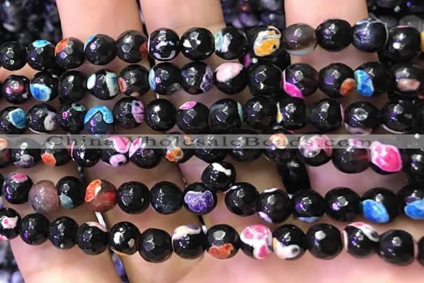 CAA2906 15 inches 6mm faceted round fire crackle agate beads wholesale
