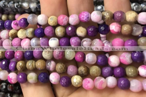 CAA2914 15 inches 6mm faceted round fire crackle agate beads wholesale