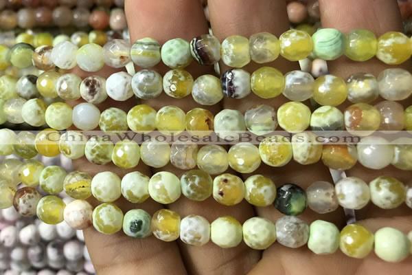 CAA2919 15 inches 6mm faceted round fire crackle agate beads wholesale