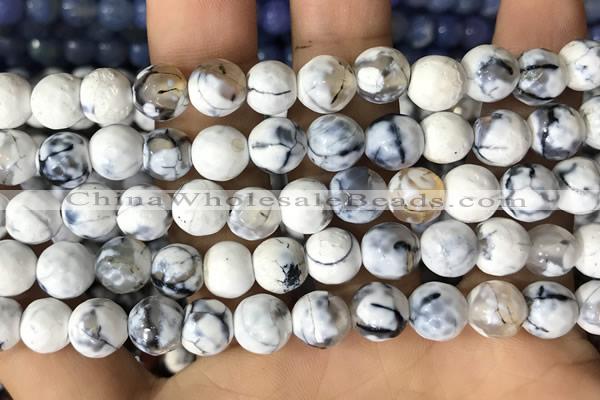 CAA2979 15 inches 8mm faceted round fire crackle agate beads wholesale