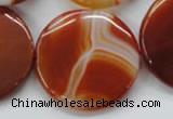 CAA299 15.5 inches 35mm flat round red line agate gemstone beads