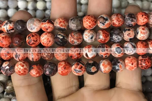 CAA2992 15 inches 8mm faceted round fire crackle agate beads wholesale