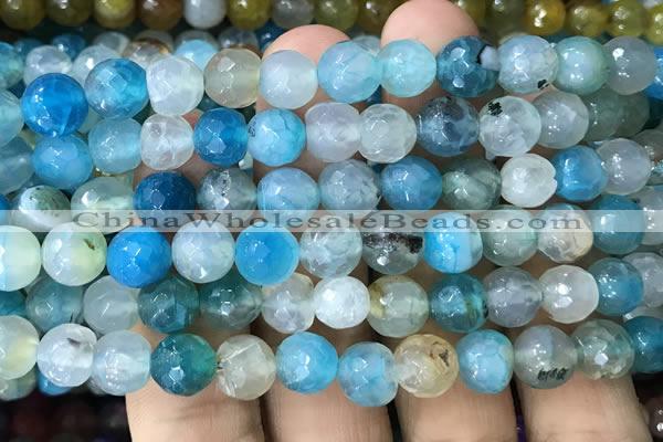CAA3005 15 inches 8mm faceted round fire crackle agate beads wholesale