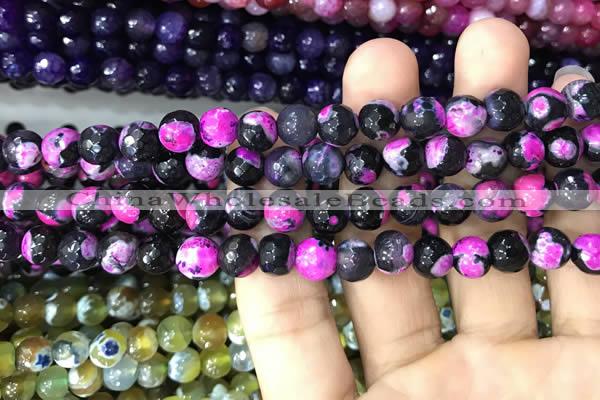 CAA3017 15 inches 8mm faceted round fire crackle agate beads wholesale