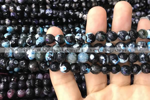 CAA3018 15 inches 8mm faceted round fire crackle agate beads wholesale