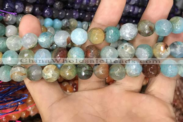 CAA3040 15 inches 10mm faceted round fire crackle agate beads wholesale