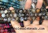 CAA3050 15 inches 10mm faceted round fire crackle agate beads wholesale