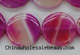 CAA310 15.5 inches 24mm flat round fuchsia line agate beads