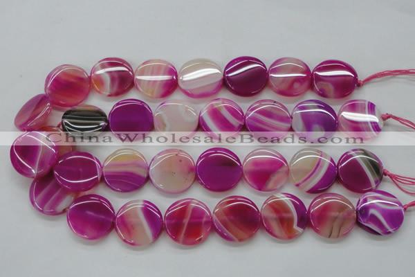 CAA310 15.5 inches 24mm flat round fuchsia line agate beads