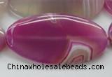 CAA313 15.5 inches 30*60mm oval fuchsia line agate beads