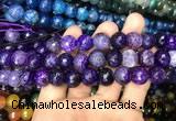 CAA3134 15 inches 12mm faceted round fire crackle agate beads wholesale