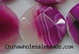 CAA314 15.5 inches 35mm faceted coin fuchsia line agate beads