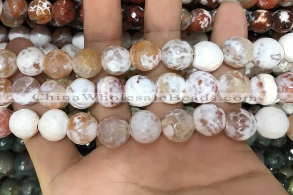 CAA3140 15 inches 12mm faceted round fire crackle agate beads wholesale