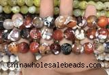 CAA3141 15 inches 12mm faceted round fire crackle agate beads wholesale