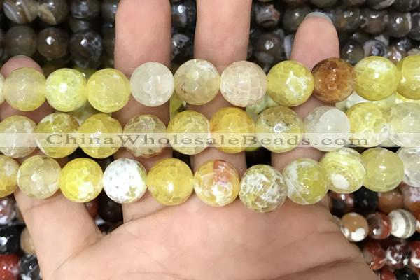 CAA3142 15 inches 12mm faceted round fire crackle agate beads wholesale