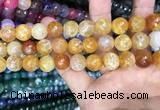 CAA3153 15 inches 12mm faceted round fire crackle agate beads wholesale