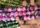 CAA3185 15 inches 14mm faceted round fire crackle agate beads wholesale