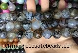 CAA3189 15 inches 14mm faceted round fire crackle agate beads wholesale