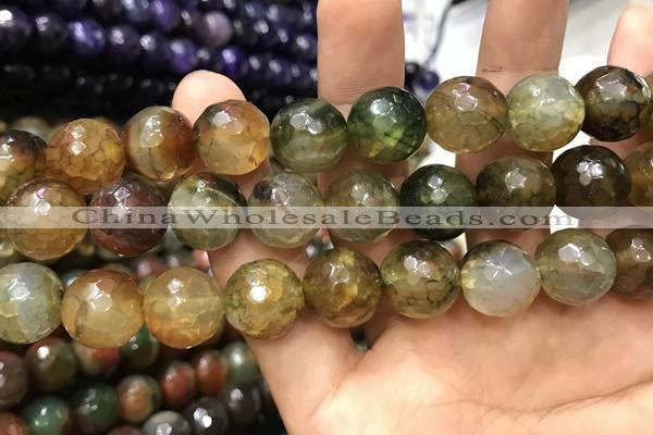 CAA3199 15 inches 14mm faceted round fire crackle agate beads wholesale