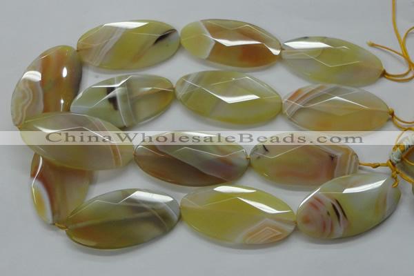 CAA326 15.5 inches 30*60mm faceted oval yellow line agate beads