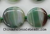 CAA332 15.5 inches 24mm flat round green line agate beads