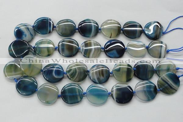 CAA340 15.5 inches 25mm flat round blue line agate beads