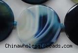 CAA349 15.5 inches 34mm faceted coin blue line agate beads