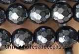 CAA3555 15.5 inches 6mm faceted round AB-color black agate beads