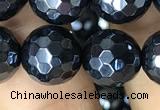 CAA3558 15.5 inches 12mm faceted round AB-color black agate beads