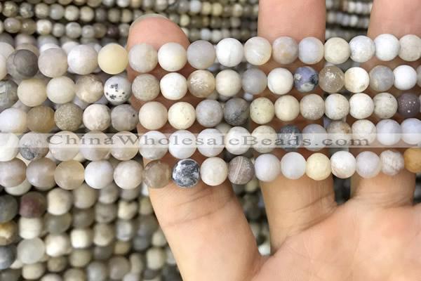 CAA3587 15.5 inches 6mm round matte ocean fossil agate beads