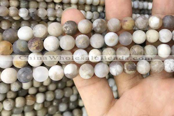 CAA3588 15.5 inches 8mm round matte ocean fossil agate beads